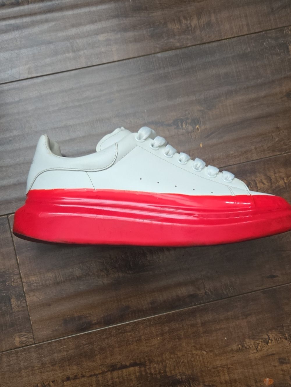 Alexander McQueen White Leather Sneakers with Red Platform Sole